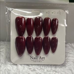 Deep Red almond 💦 water drip nail set